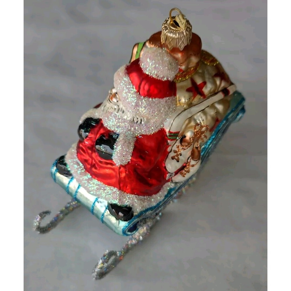 Glass Ornament "Santa's Sleigh" - Hand Painted in Poland - Radko Inspired - Picture 3 of 6